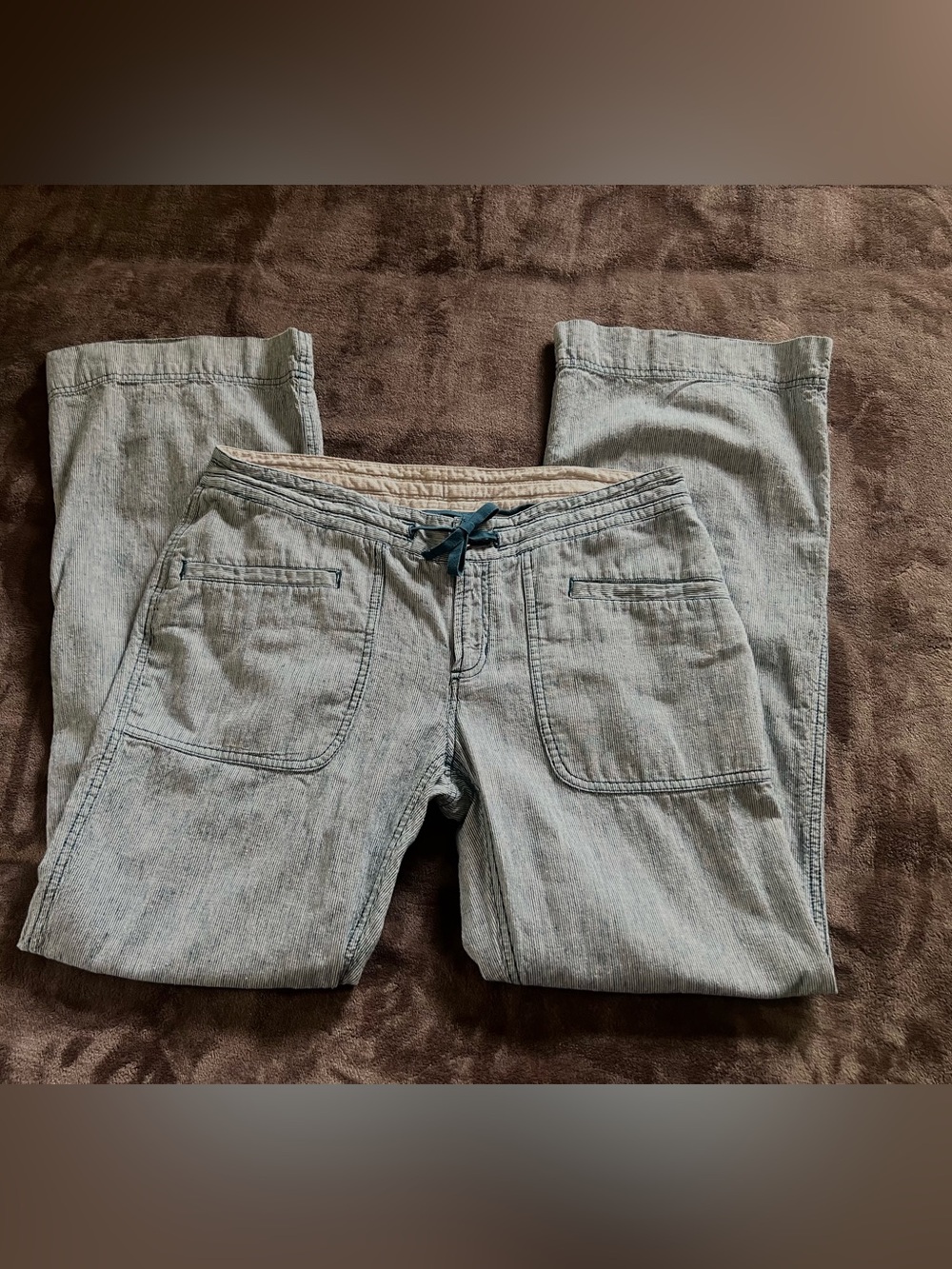The North Face Light Wash Linen-Blend Pants - Light Blue Stripe